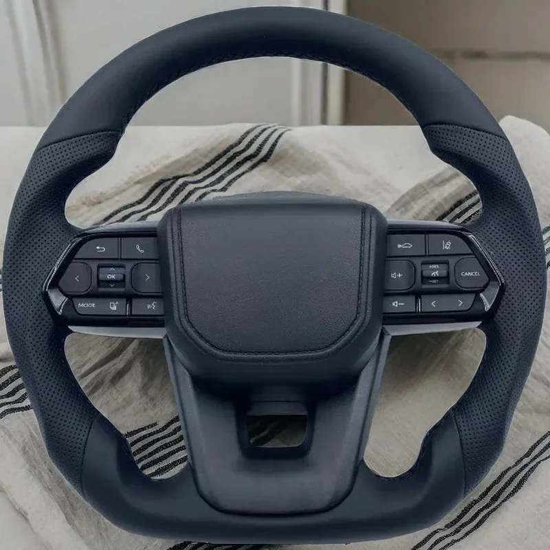 Full Black Genuine Leather Car Steering Wheel For Toyota Landcruiser Land Cruiser LC200 LC300 Prado 120 150 200 LC7