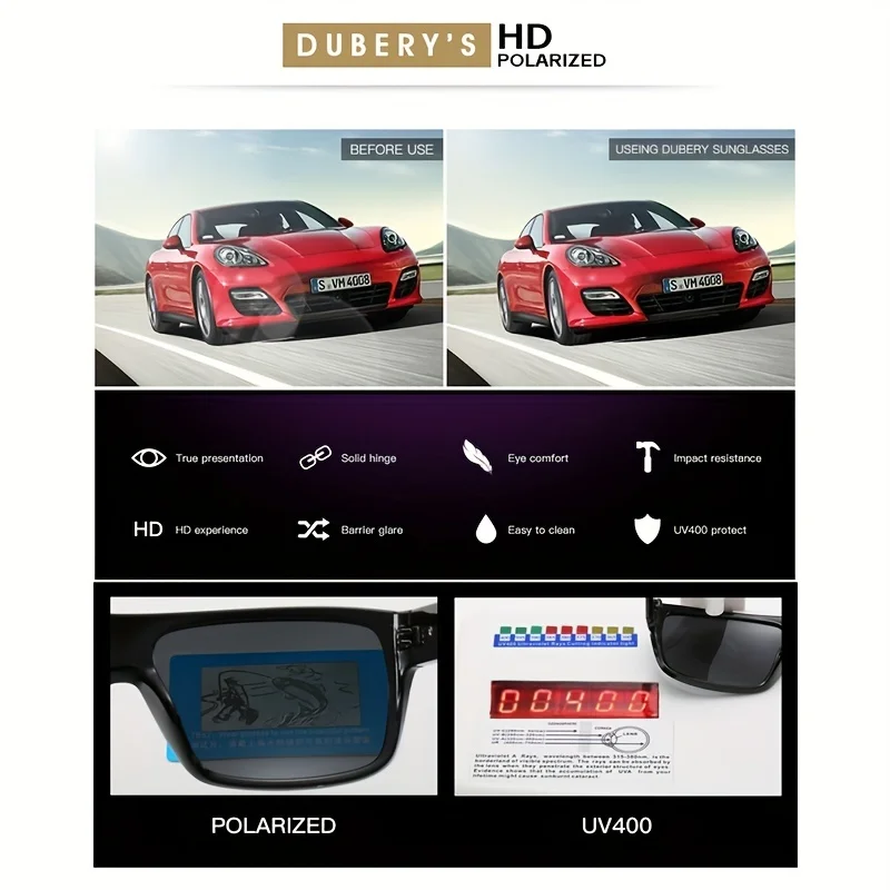 DUBERY Polarized UV400 Protection Sunglasses For Men And Women 8 Colors Model 911