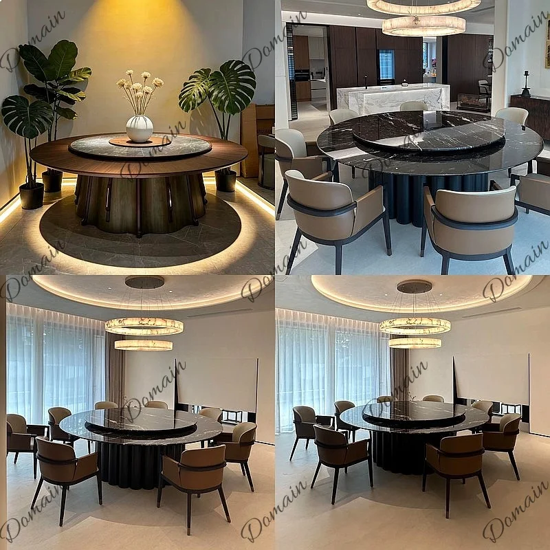 Hotel 2.2M Electric Large Round Table with Lazy Susan Stone Plate Hot Pot Restaurant Banquet Dining Table for 20 People