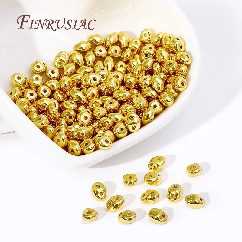 Wholesale Bulk Beads 18K Gold Plated 2 Holes Bracelet Beads Brass Matel Pig Nose Spacer Beads DIY Jewelry Making Supplies