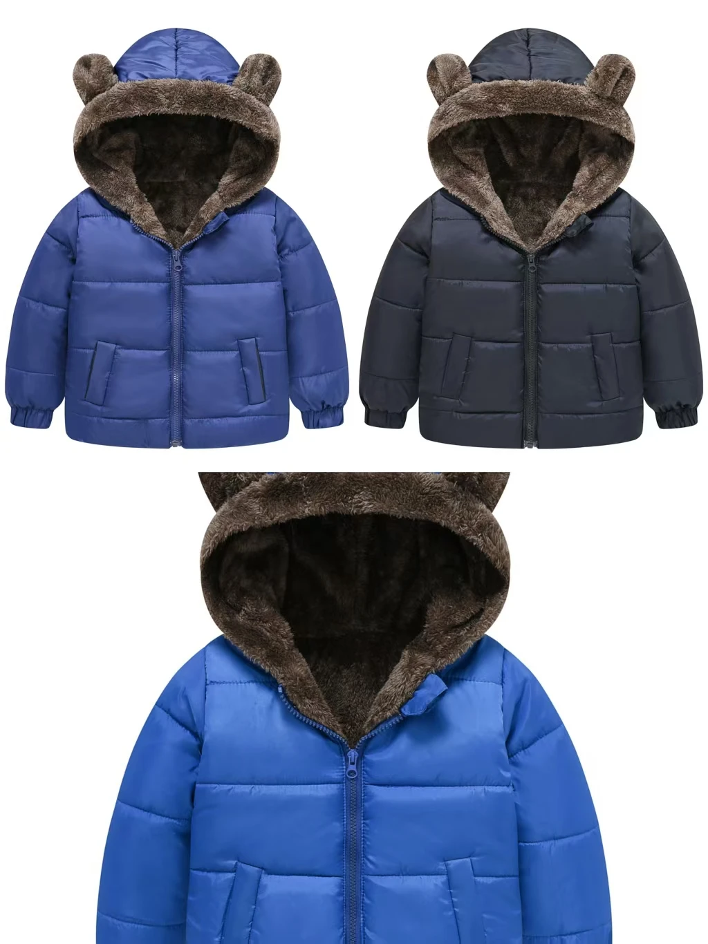 

Autumn and Winter New Boys' and Children's 1-7 Year Old Ears Cute Edition Warm Velvet Cotton Jacket