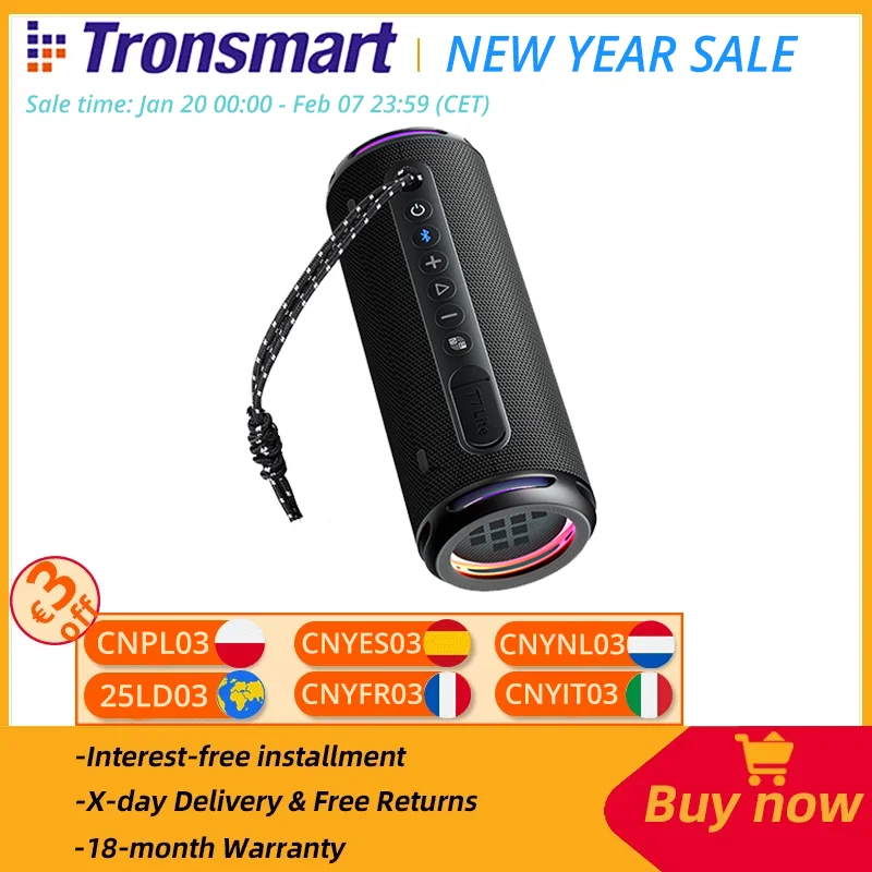 Tronsmart T7 Lite Speaker Portable Bluetooth Speaker with Enhanced Bass, Bluetooth 5.3, 24H Playtime, APP Control, for Camping