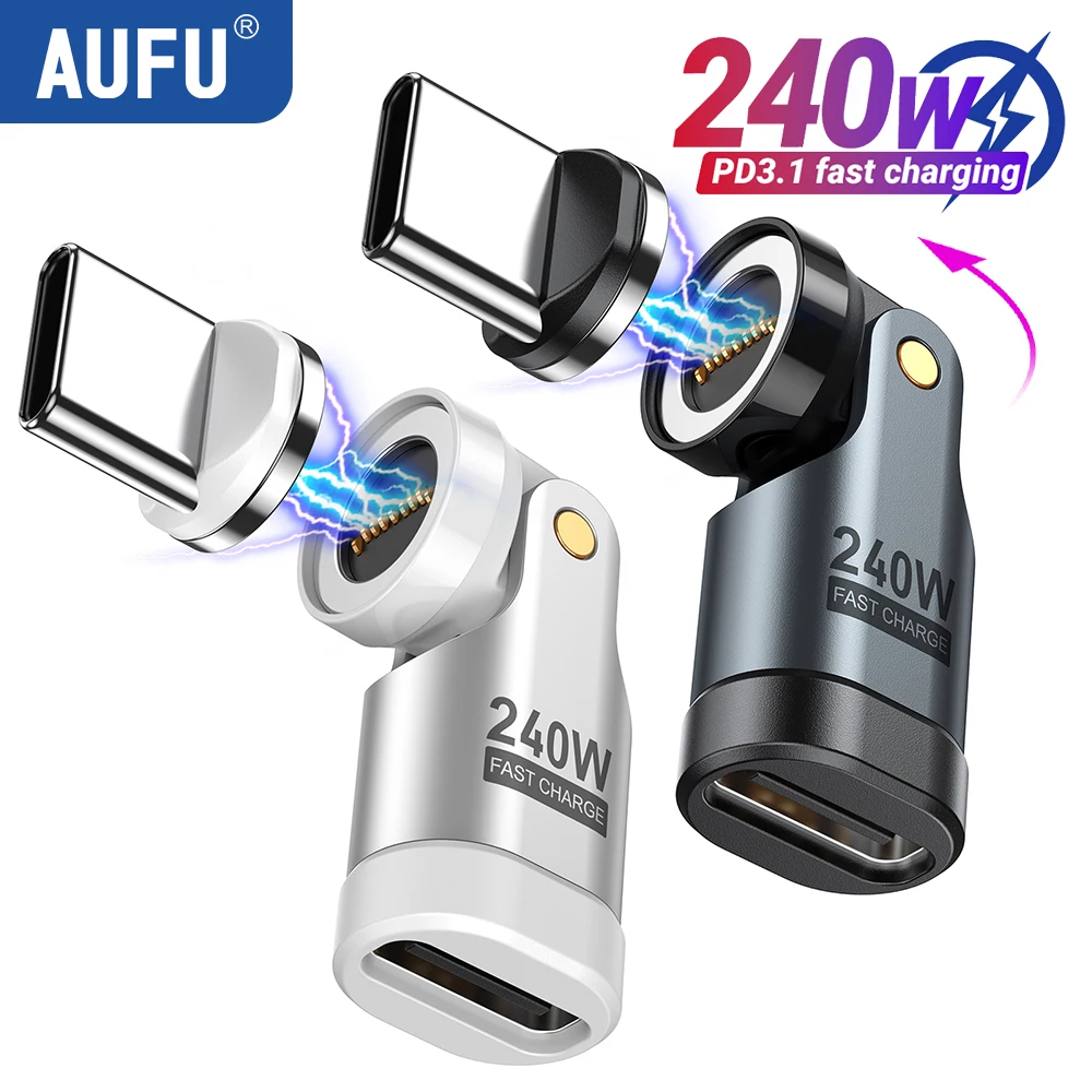 AUFU 240W Magnetic Type-c OTG Adapter 9Pin USB C to Type C 5A Fast Charging USB C Female OTG Converter for iPhon Macbook Samsung