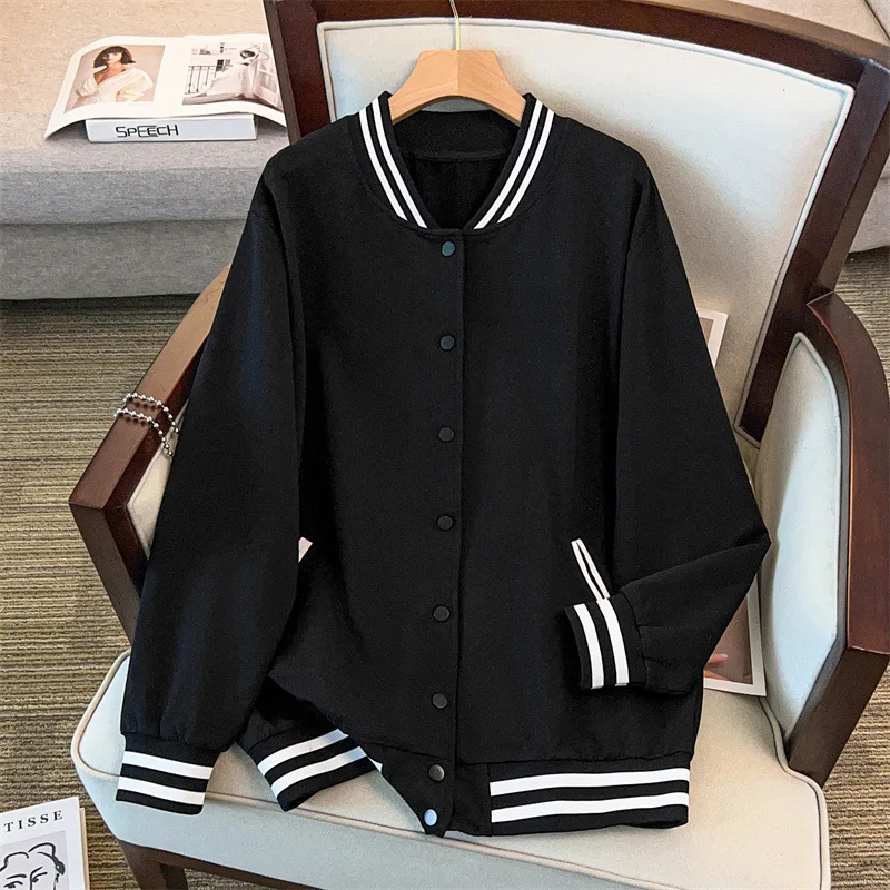 

Женская бейсбольная форма больших размеров 170 кг, весна-осень, свободная куртка-кардиган с длинными рукавами, черная 5XL 6XL 7XL 8XL 9XL