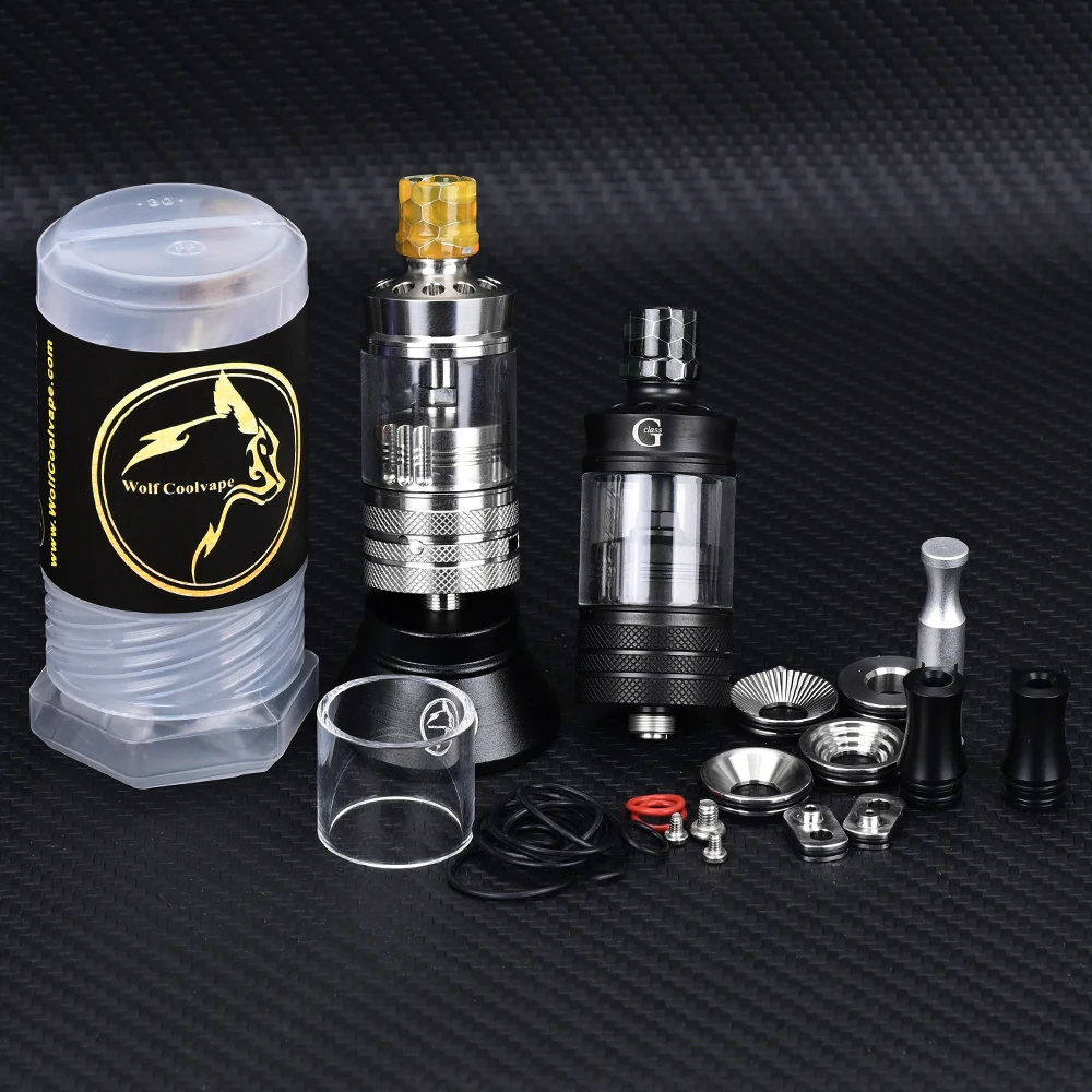 Wolfcoolvape MTL RTA G-Class Style 22 مم رذاذ 3.5 مل خزان Vape مع 3 دبابيس هوائية 1.0 مم 1.2 مم 1.5 مم لتعديل الفم إلى الرئة