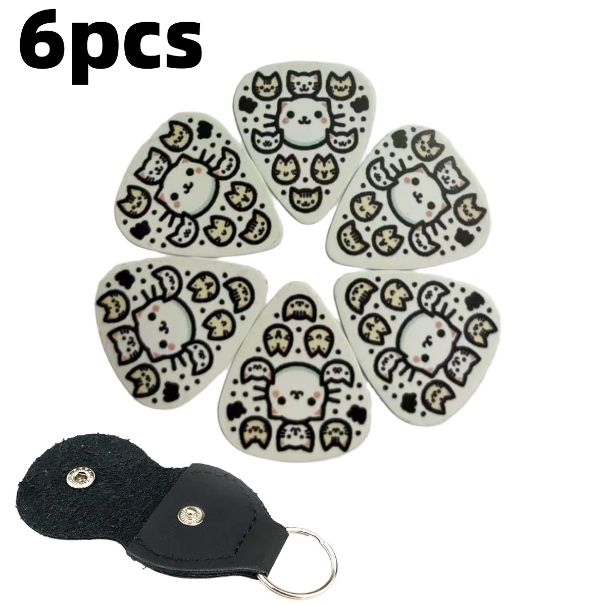 Miwayer 6 قطع من أعواد الجيتار الأصلية "رأس القطط" / مع حافظة سلسلة المفاتيح/لملحقات الجيتار الموسيقيين