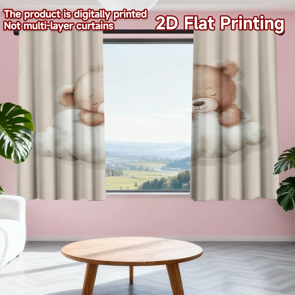 

2D flat printing 2pcs Curtains Sleeping Bear on Cloud(1) Digital Printed Polyester Drapes Seasonal Party & Holiday Decor Use for