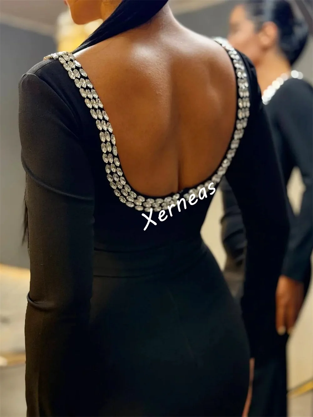Jersey personalizado con diamantes de imitación, trompeta, vestidos largos negros, ocasión a medida, noche elegante para mujer, fiesta, boda, alta calidad