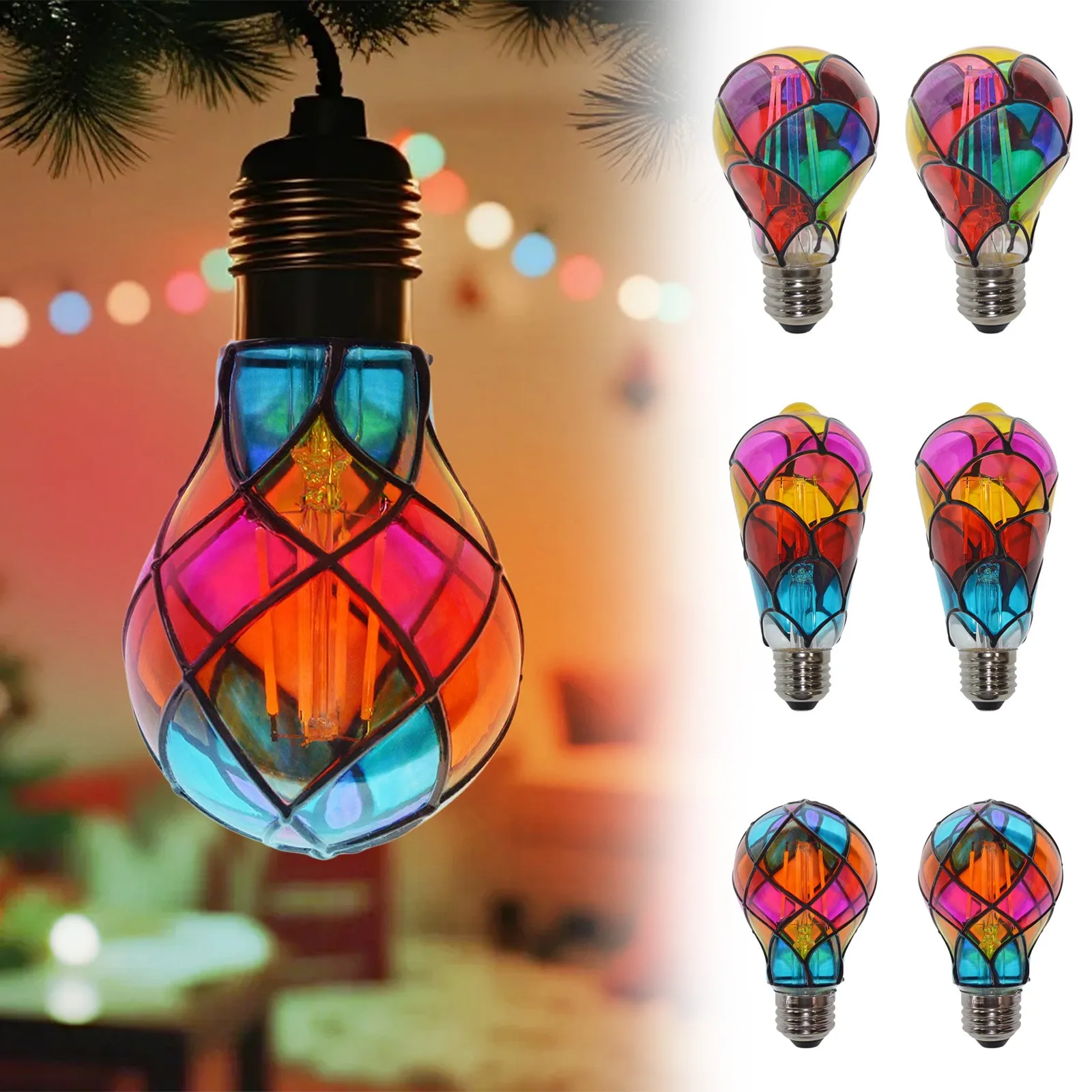 Colorful Bohemian Style Stained Glass Pendant Lights Mediterranean Lamp for Home Dining Room Bar and Patio Atomsphere Decoration