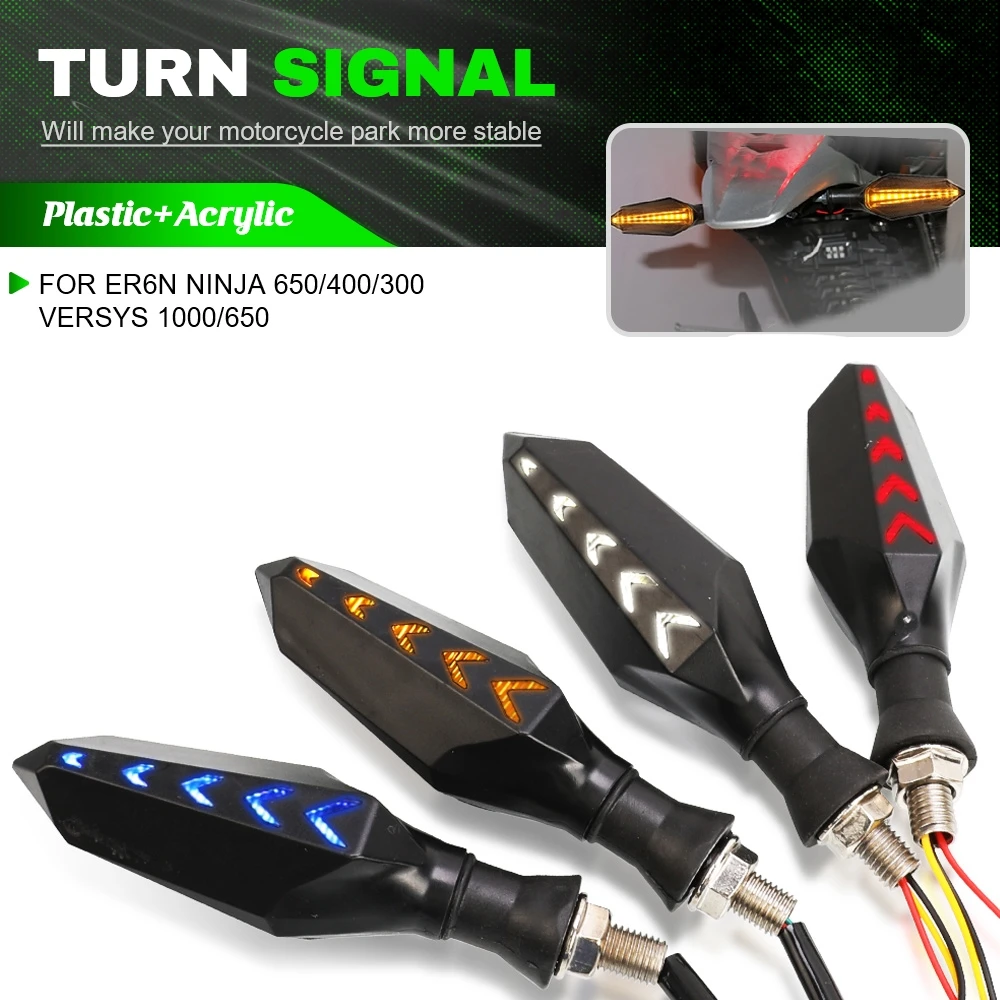 

For KAWASAKI ER6N NINJA 650/400/300 VERSYS 1000/650 Motorcycle Turn Sequential Signals LED Blinker Flowing Water Flashing Lights