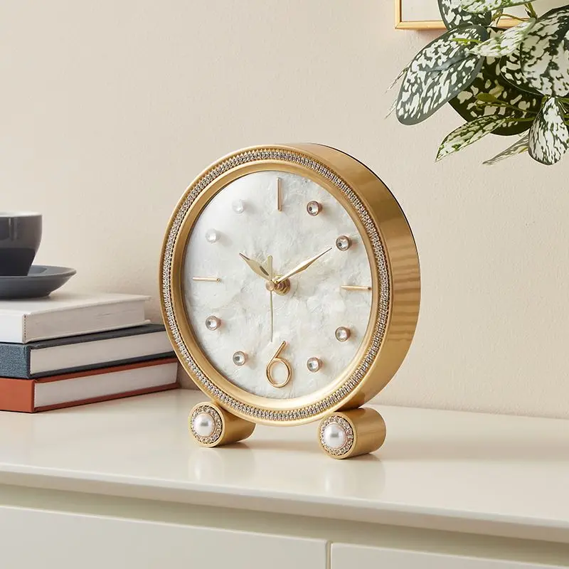 Brass shell desk clock desk table top, ornament silent bedside simple home desktop living room study bedroom