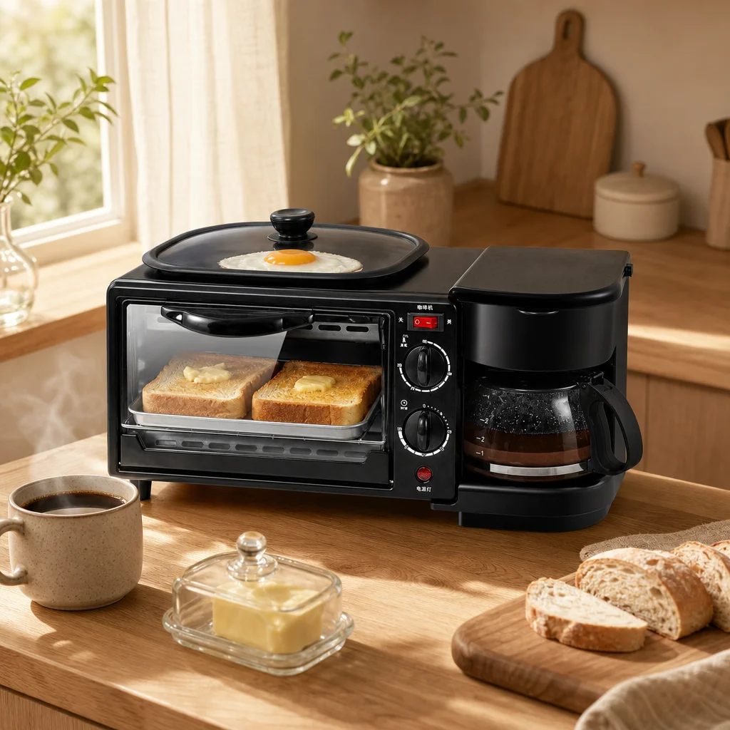 3 in 1 Multifunction Breakfast Machine, Stainless Steel Toaster with Overheat Protection for Foreign Trade