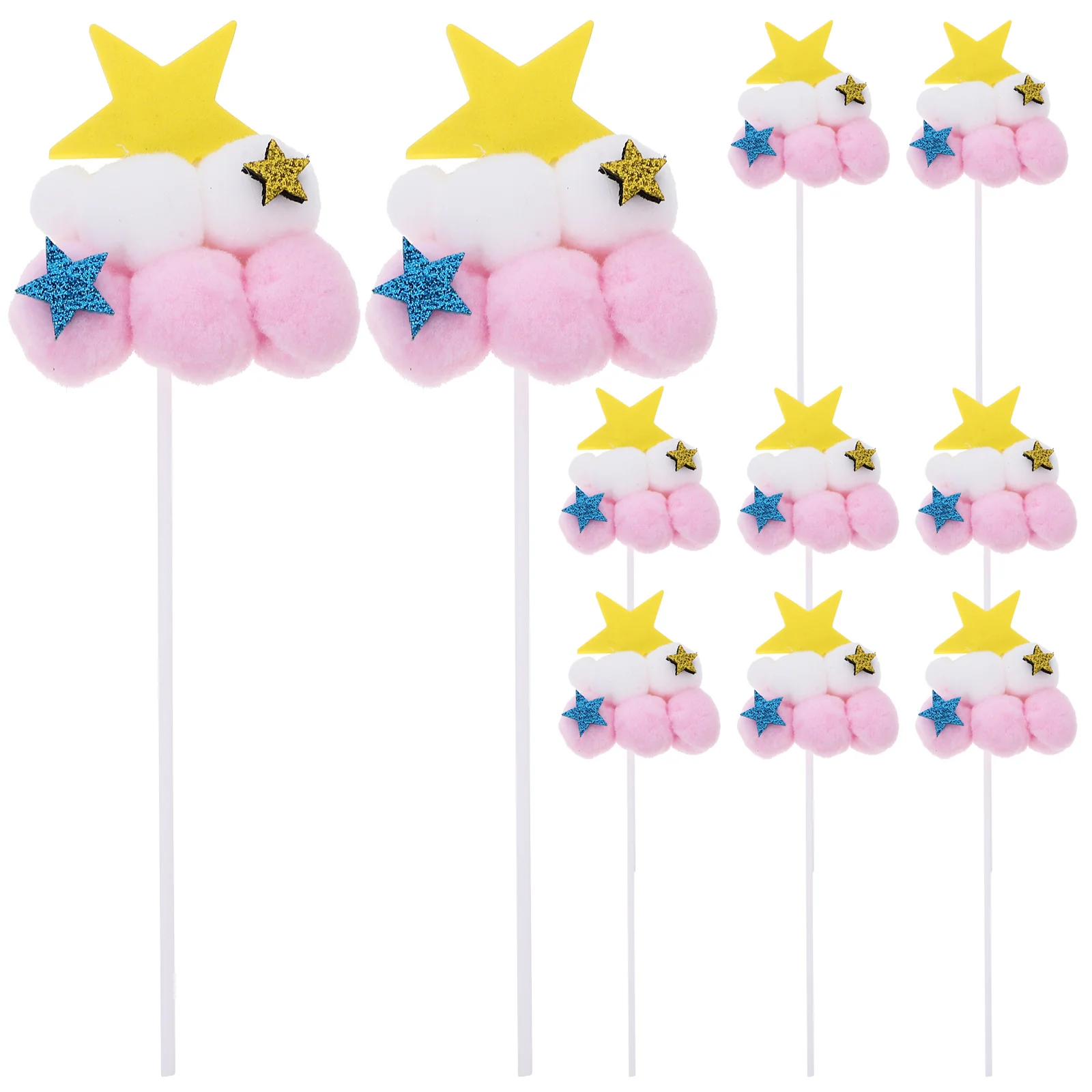 

10Pcs Star Plugin Cake Pompom Toppers Large Quantity Birthday Cake Decorations Cupcake Picks Party Dessert Toppers