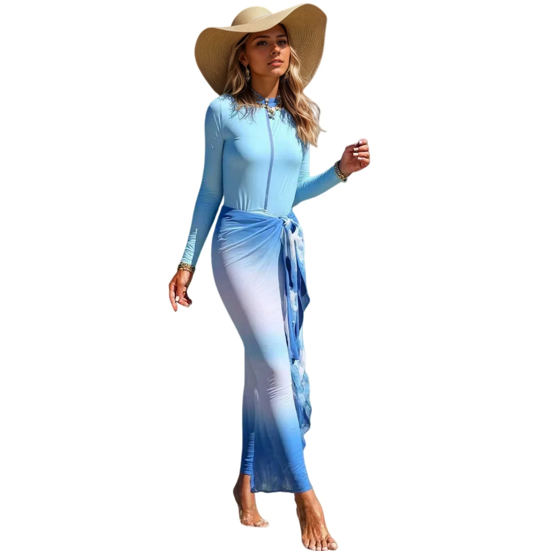 

Женский консервативный купальник-тройка – с длинными рукавами, полностью закрывающий, для летнего пляжного отдыха ​