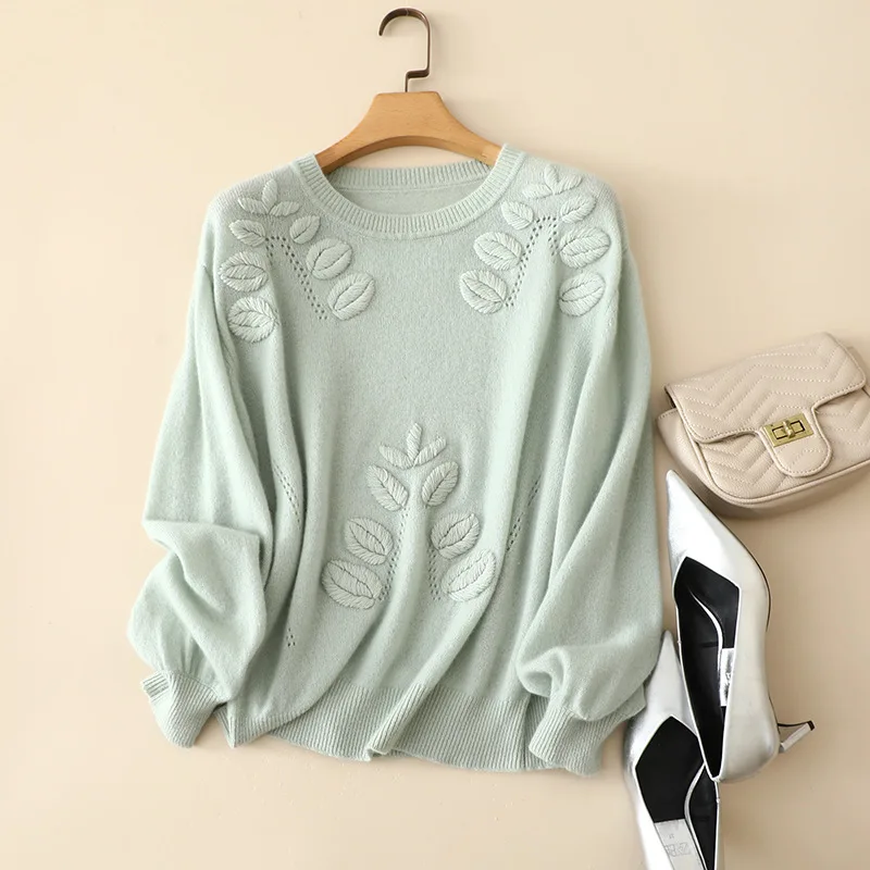 

europe winter thick luxury 100% cashmere embroidery sweater