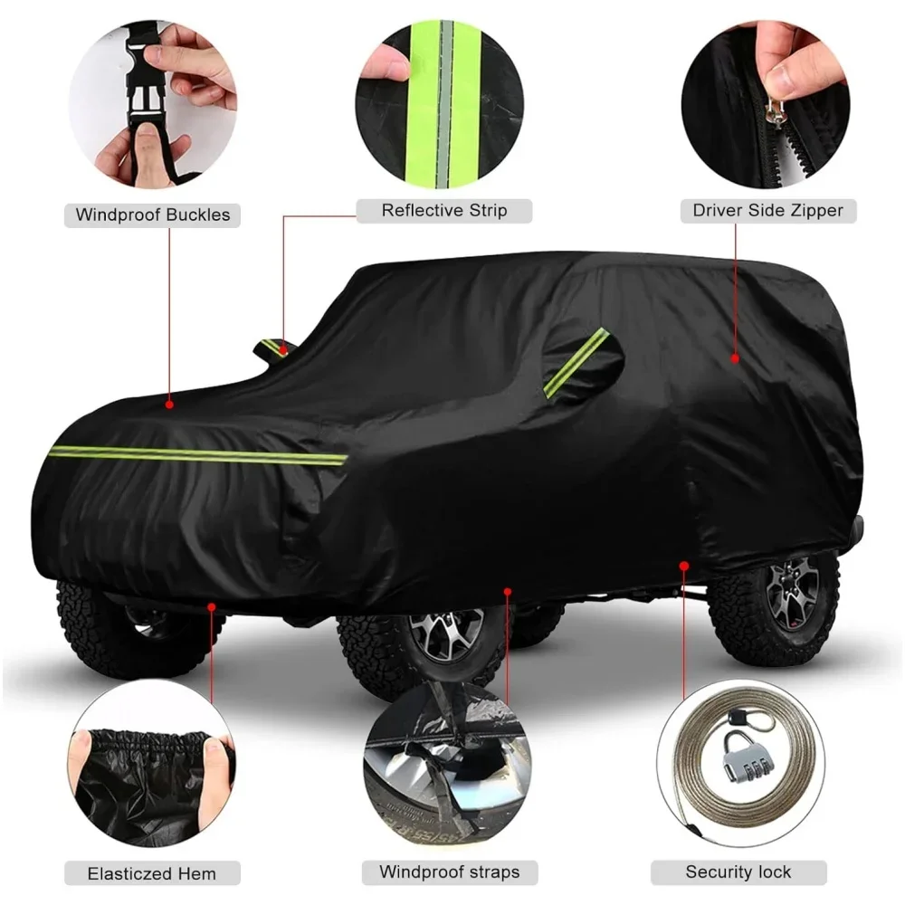 Outdoor Waterproof Car Covers Custom For Ford Bronco 4 Door 2021-2024 UV Protection with Zipper Reflective Strip Storage Bag