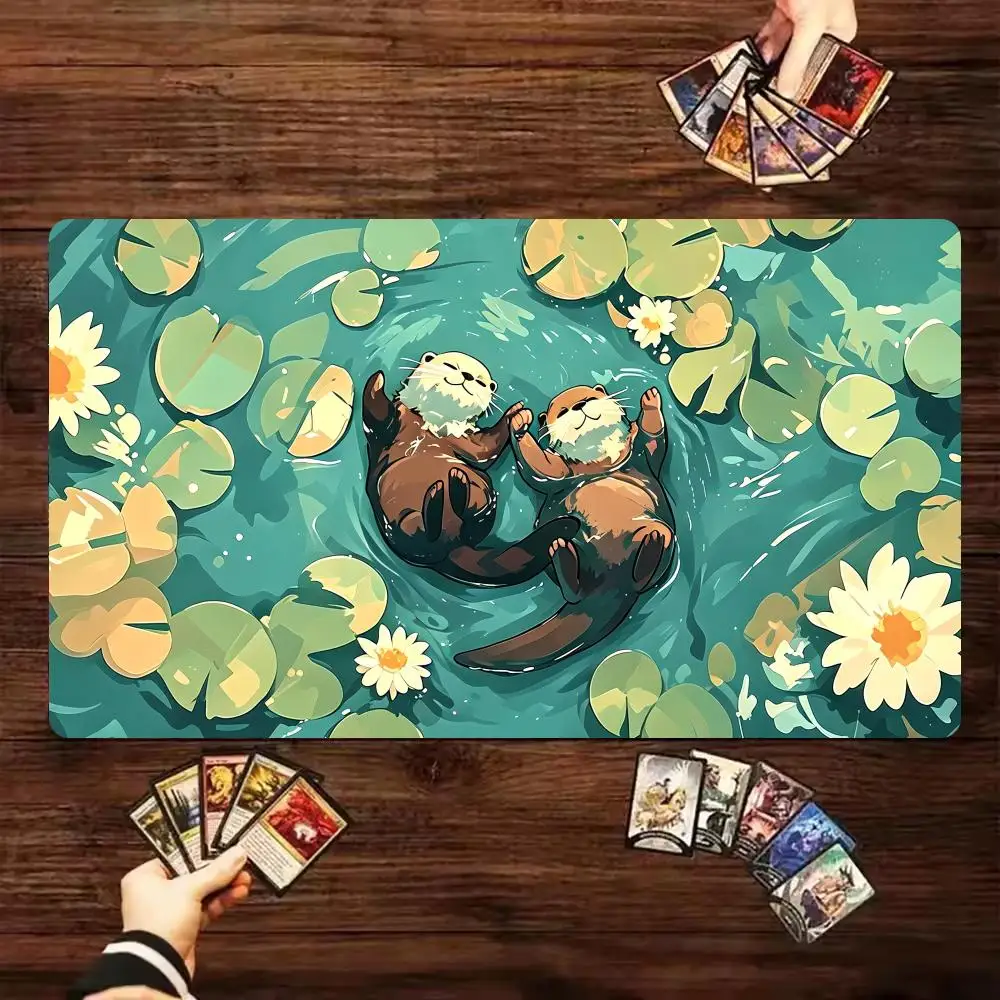 Cute Kawaii Otters Magic Party Game Mat Durable Rubber for MTG&TCG Games 35X60cm Mouse Pad Office Desk Rug Party Friendly Design