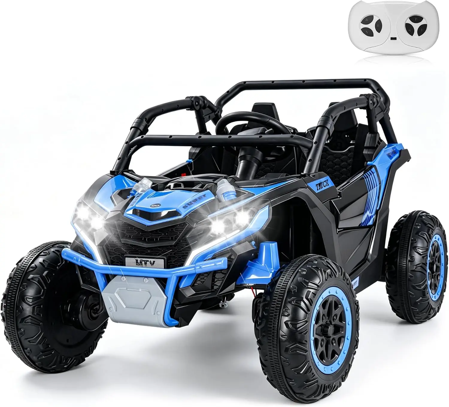 Blue 24V Ride On Cars Kids 2 Seater 800W Electric Remote Control UTV Truck Ages 3 8 3 Speed Music LED Light Off Road