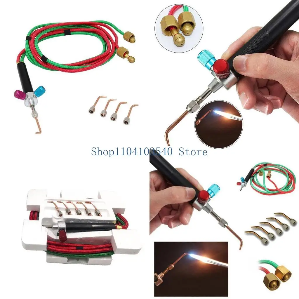 

02DC Mini Gas Little Torch Welding Soldering Gas Oxygen Acetylene Torch for Jewelry Repairing with 5 Weld Tips Durable
