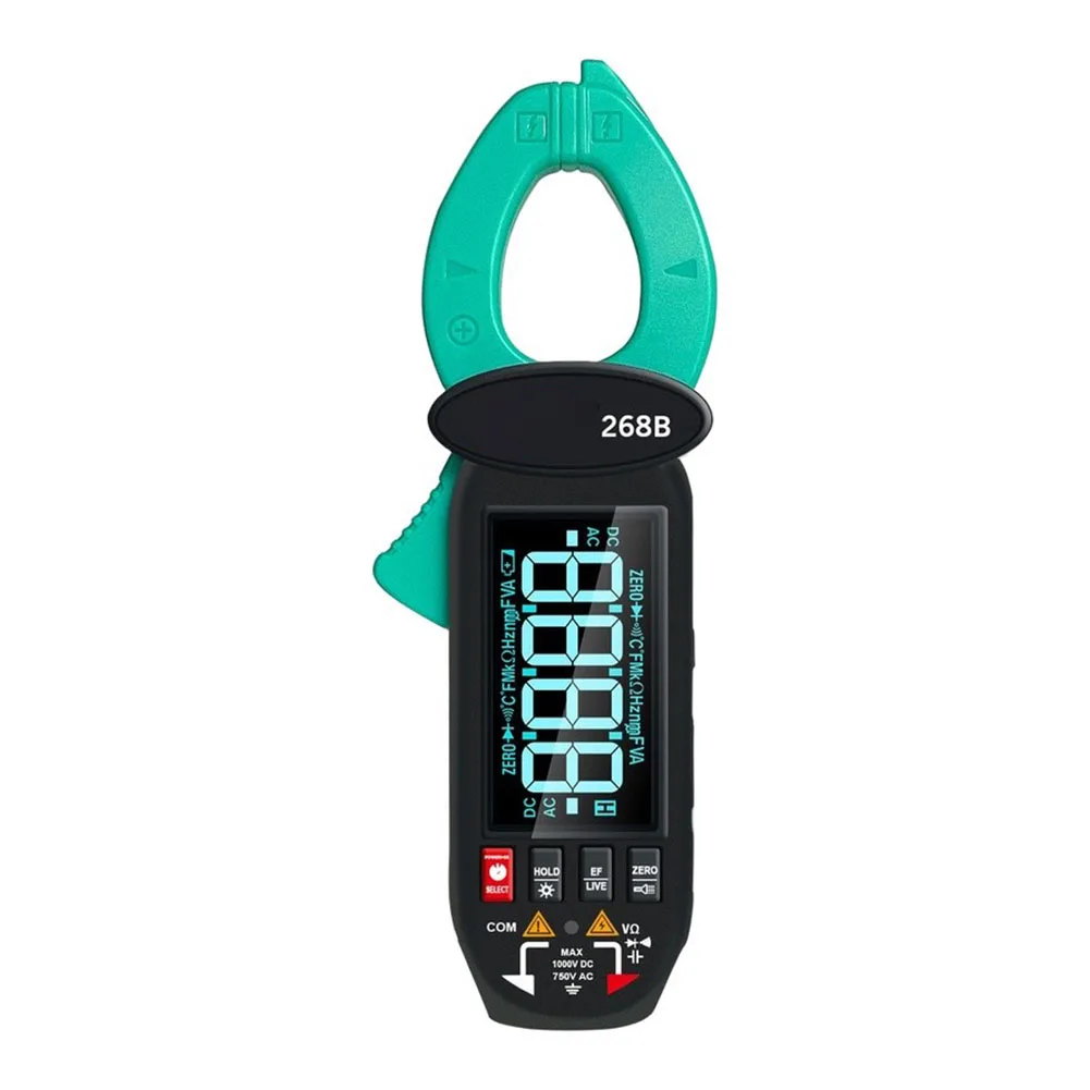 268B True RMS Clamp Meter 60A AC/DC Leakage Current Detector With Auto Range 750V Voltage Tester Rotatable LCD Type-C Rechargeab