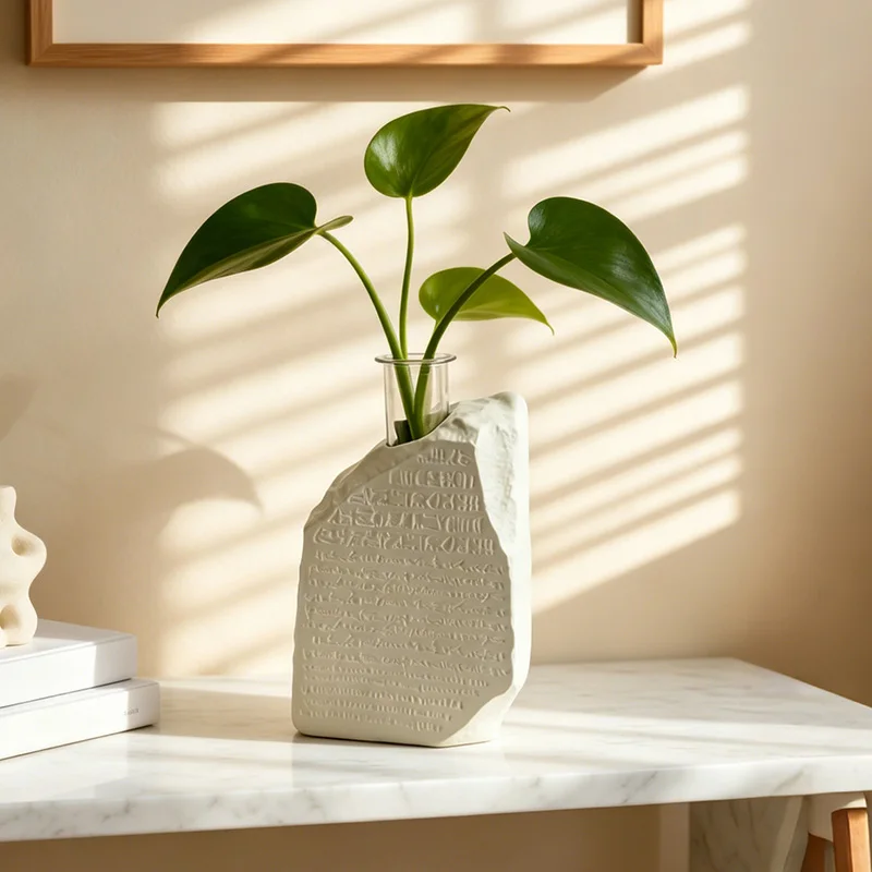 Vaso de Resina Inspirado na Pedra de Roseta, Vaso Decorativo para Pequenas Plantas e Flores, Ideal como Acento Moderno para o Lar