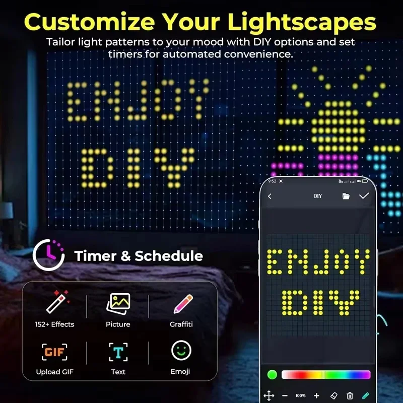 Smart LED Curtain Lights RGB APP Control Music Sync DIY Pattern Dimmable String Lights Christmas Party Home Holiday Decoration view 4