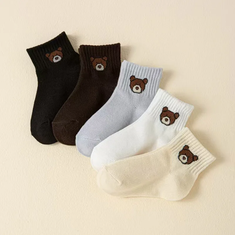 5 Paar Kindersocken mit niedlichem Cartoon-Bärenmuster, für Jungen und Mädchen, bequem für Kleinkinder – Detail 8