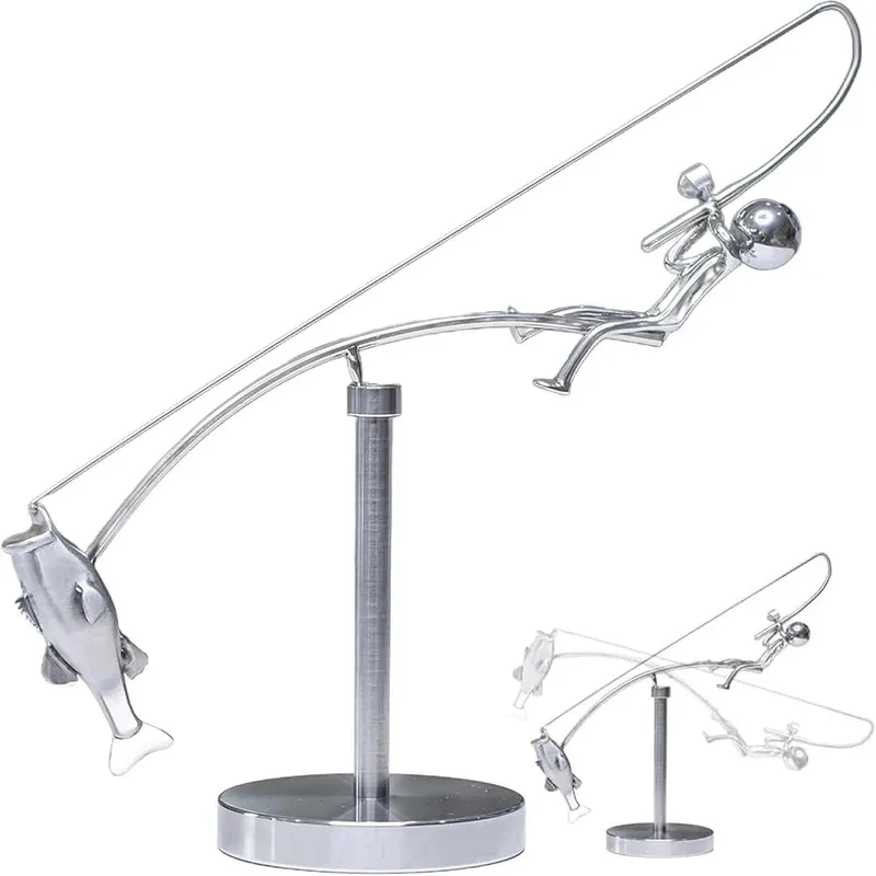 The Fisherman Balancing Sculpture Kinetic Fishing Sculpture Balance Art for Your Space Home Office Desk Decoration Balancing