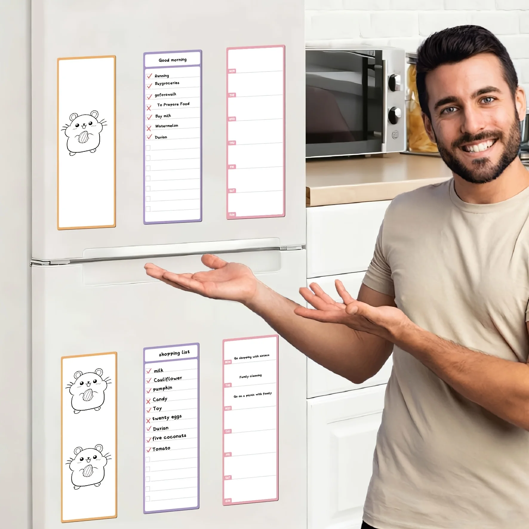 7-Piece Magnetic Whiteboard Set, Reusable Refrigerator Sticker, Can Be Used for Refrigerator, Weekly Schedule