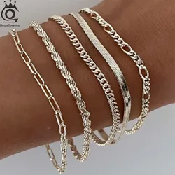 ORSA JEWELS 100% Soild 925 Sterling Silver Chain Bracelets Simple Stackable Chain Bracelets Gfts Women Men Versatile Bracelet