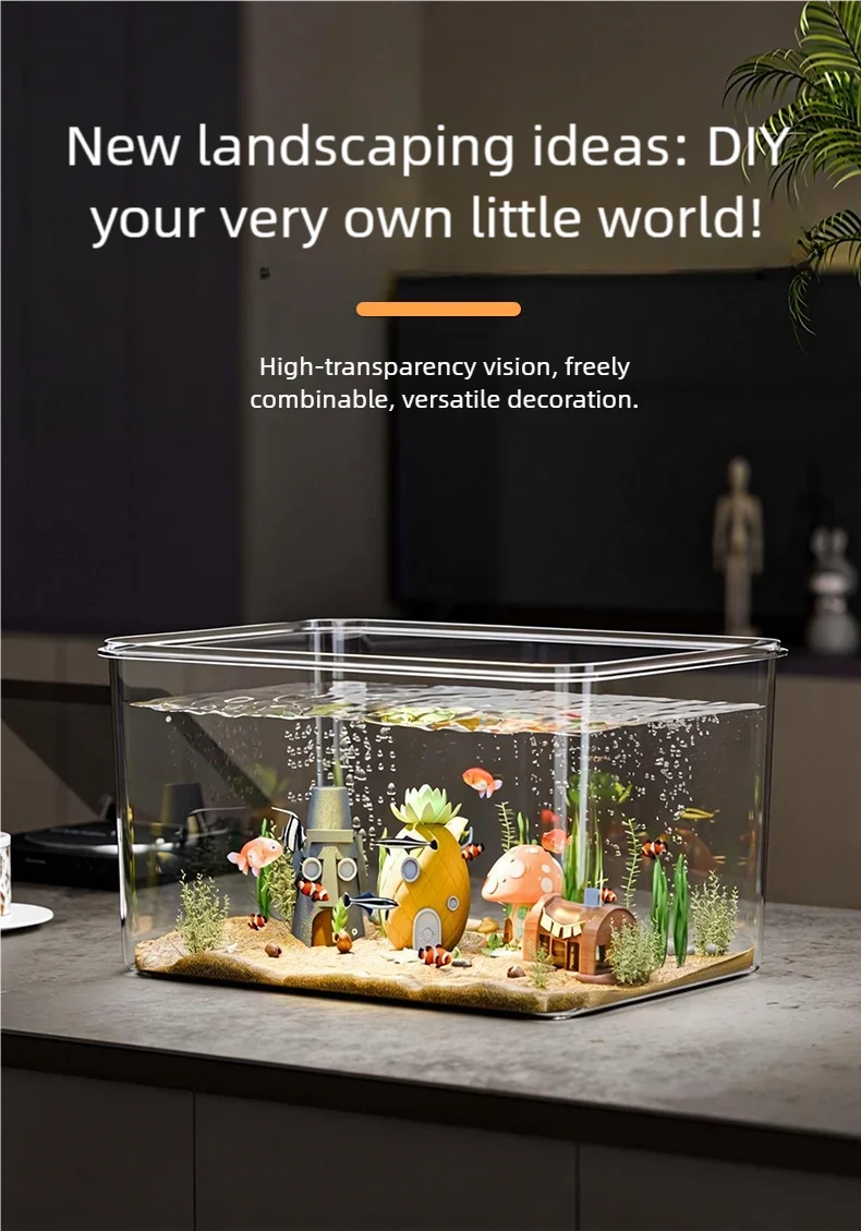 360 ° Panorama-Desktop-Aquarium Mini-Aquarium aus Klarglas Ökologische Landschafts-Dekoration für Zuhause Wasserlebensbox für Goldfische – Detail 3