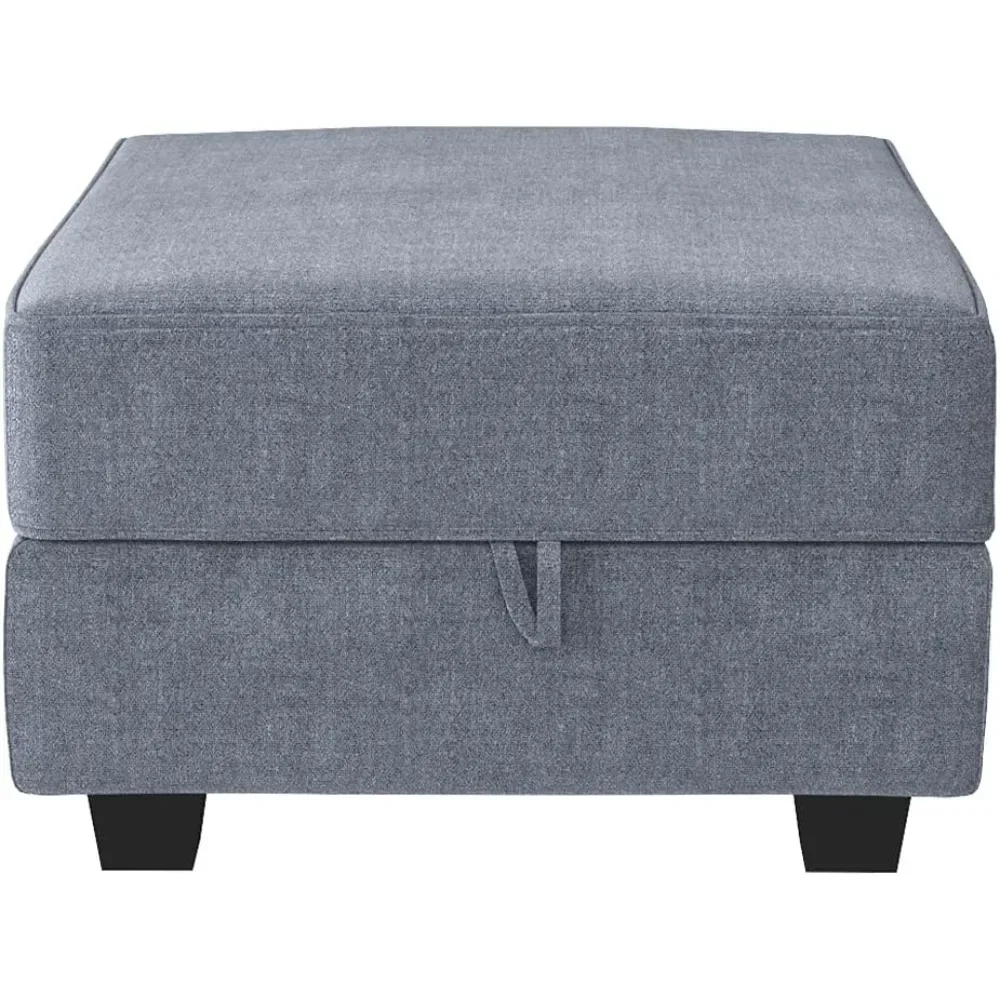 Square Ottoman Module for Modular Sectional Sofa, Storage Ottoman Footrest and Seat Cube, Bluish Grey