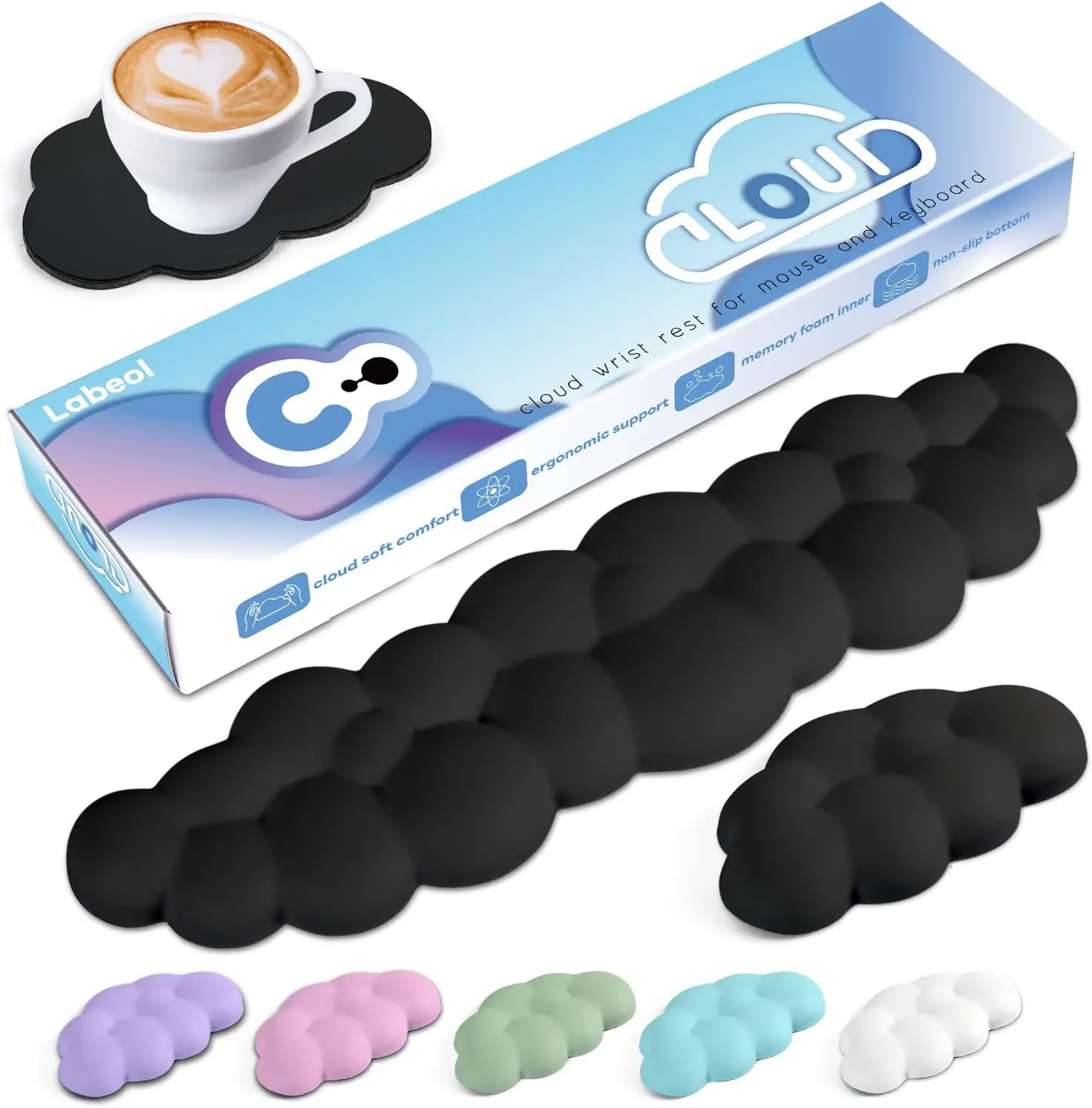 

Cloud Wrist Rest for Keyboard and Mouse, Ergonomic Memory Foam, Non-Slip Base, Pain Relief for Office and Gaming