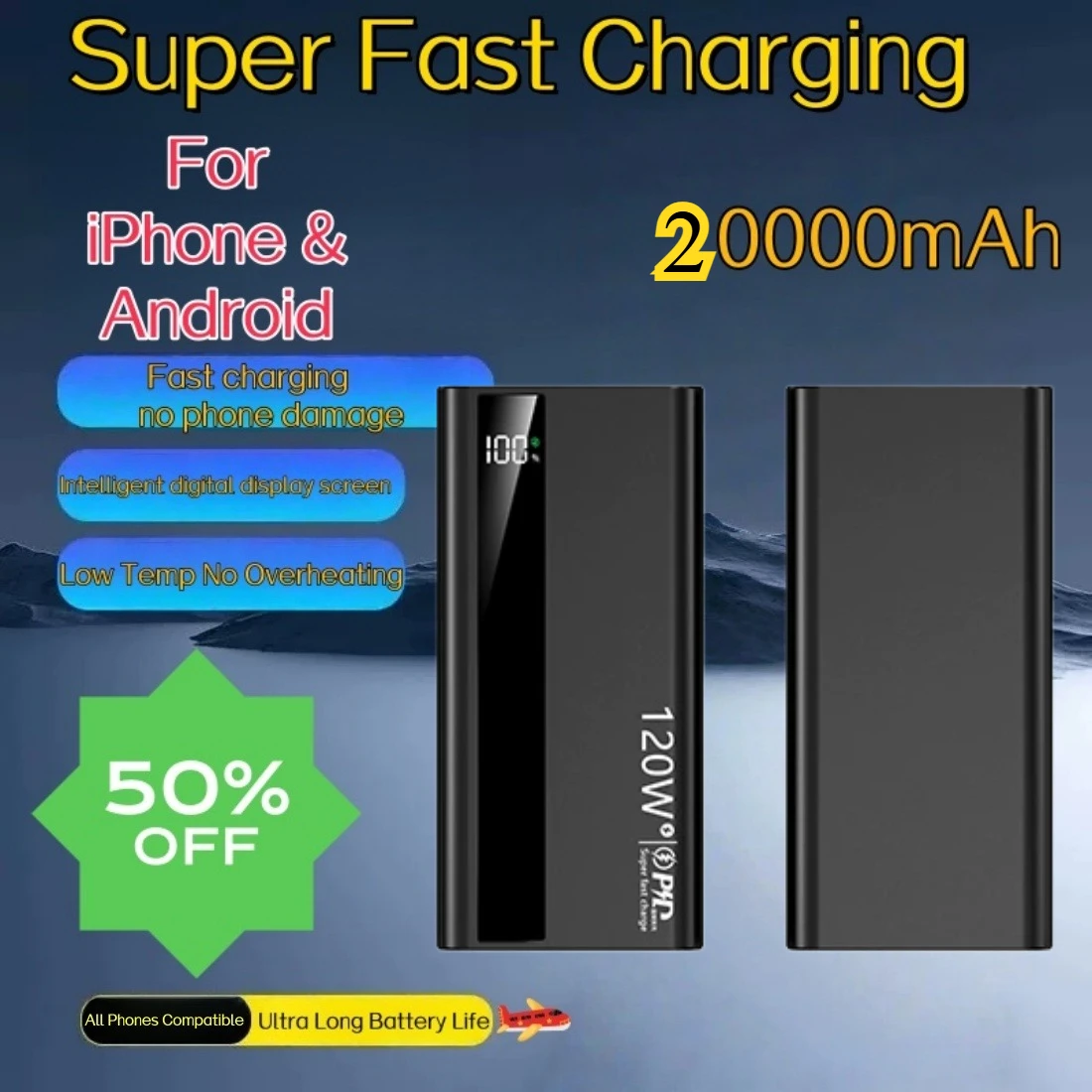 

For Xiaomi 120W 20000mAh High Capacity Power Bank Super Fast Charging Portable External Battery Power Bank For Iphone Samsung