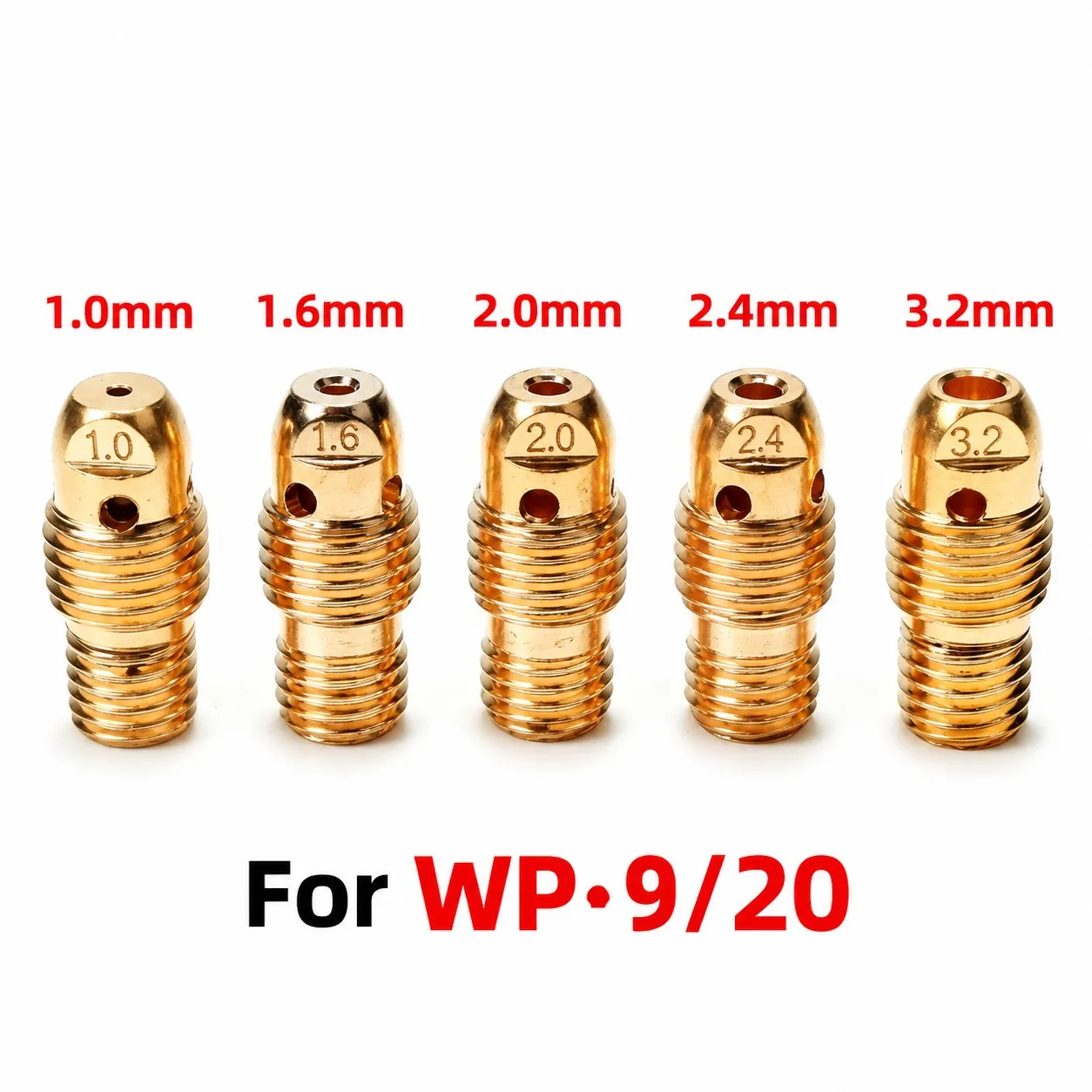 TIG Collet Body Copper Replacement Parts Assorted Sizes 1.0/1.6/2.0/2.4/3.2mm Fit WP-9 WP-20 WP-25 TIG Welding Torch