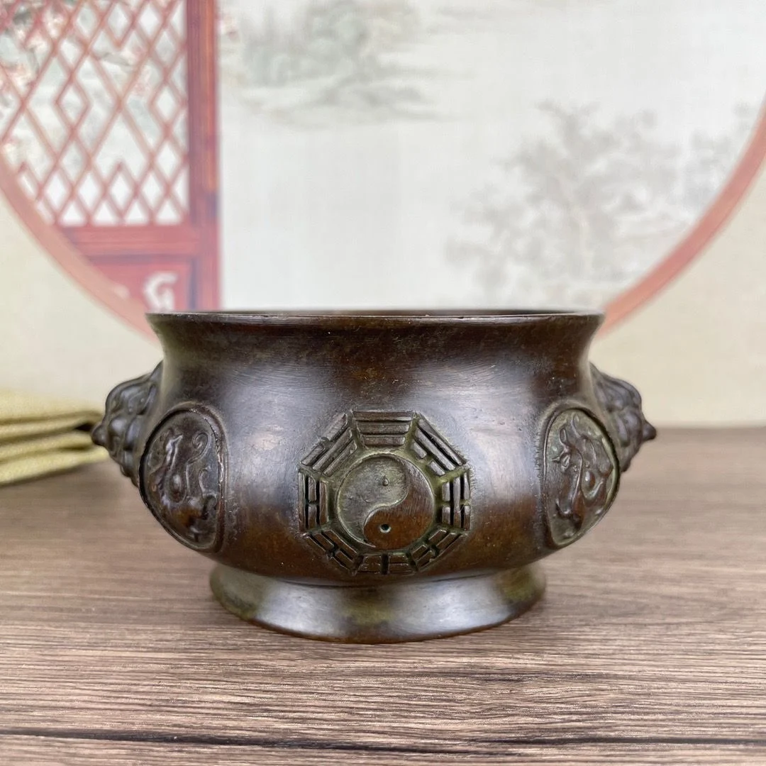 

Alloy Copper Four Divine Beasts Bagua Incense Burner Household Indoor Plate Incense Sandalwood Incense Burner Buddha Hall Xuande