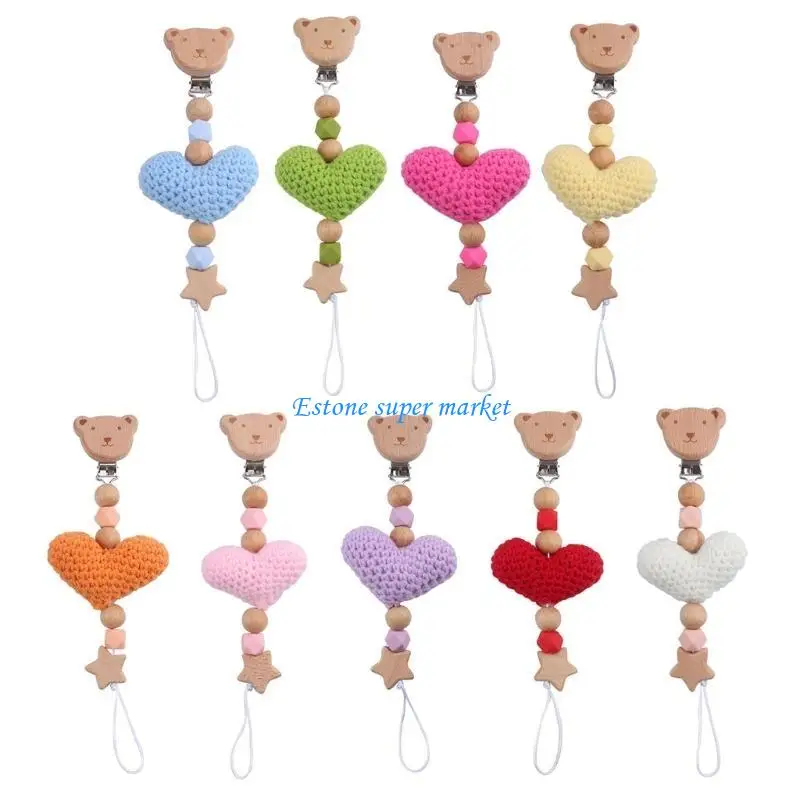 Cadena chupete ajuste 090B, diseño oso, chupete para bebé, cadena portátil, chupete ligero, Clip silicona y madera