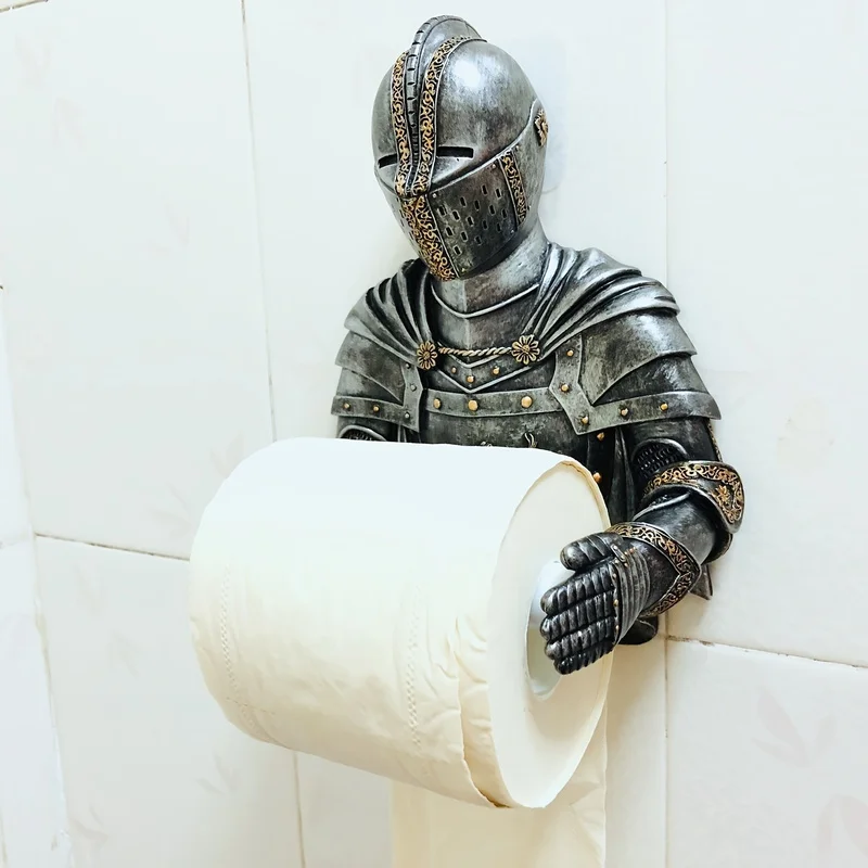 

Statue Knight Single Roll Tissue Holder Wall Mounted Toilet Paper Dispenser Gothic Bathroom Decor Paper Towel Holder Hanging