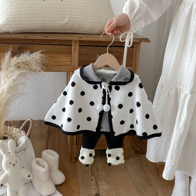 2026 Baby Girl Autumn and Winter Clothes Sweater Knitted Cape Shawl Super Cute Princess Jacket Foreign Style Out Knitted Sweater