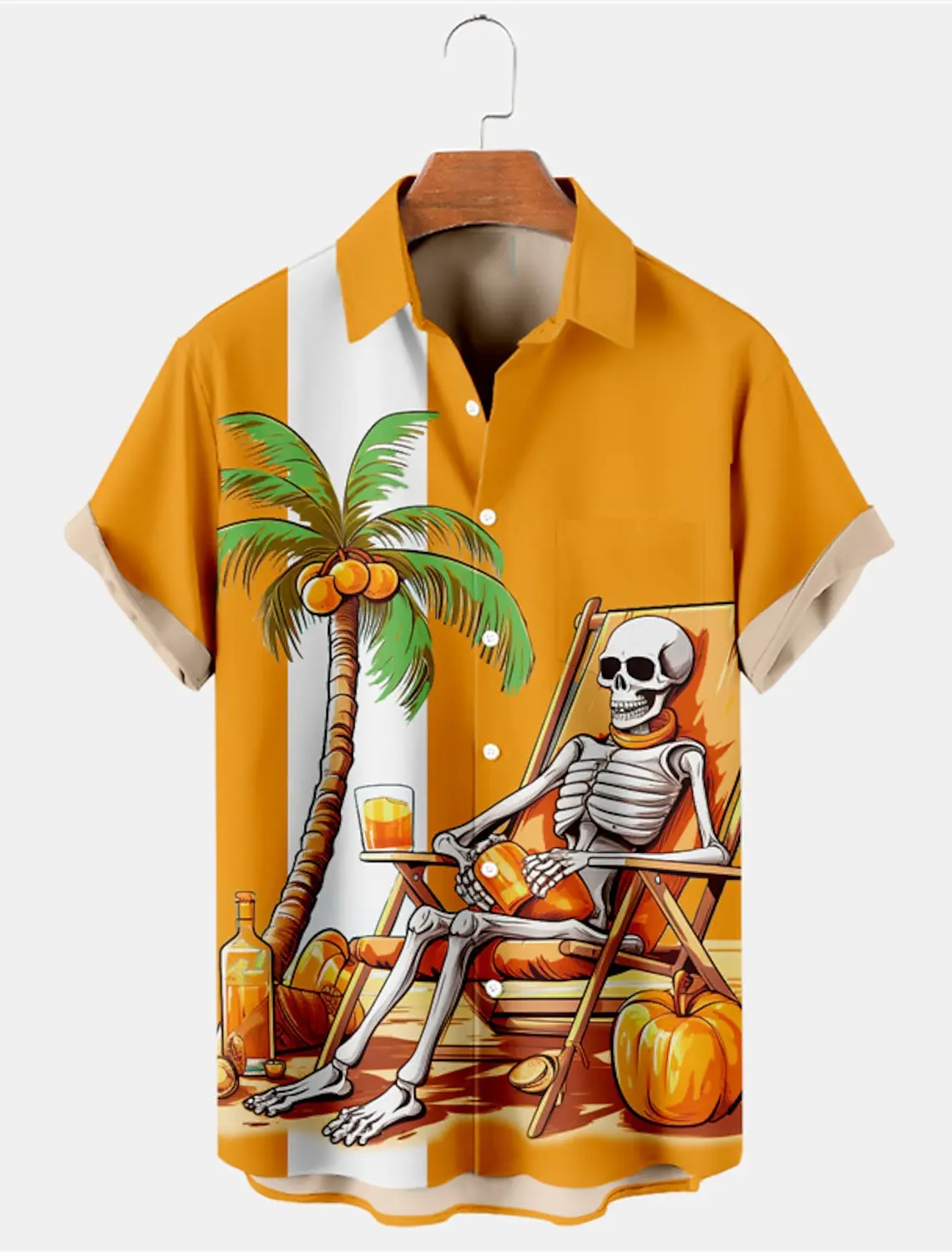 

Skeleton Beach Hawaiian Casual Men's Shirt Outdoor Street Casual/Everyday Summer Short Sleeve Men's Cardigan Top