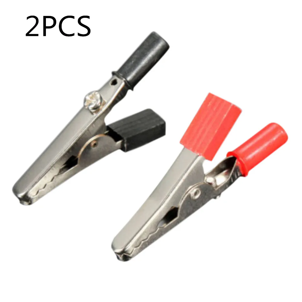 2Pcs/lot Insulated Crocodile Clips Plastic Handle Cable Lead Testing Metal Alligator Clips Clamps 55mm Length