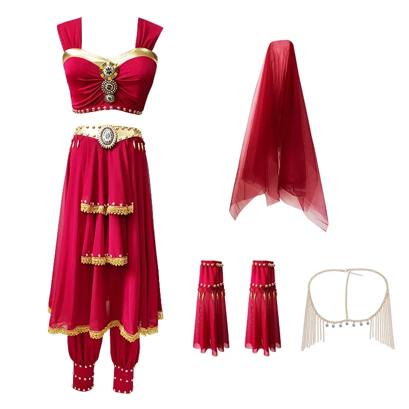 

Egyptian Queen Costume Adult Cleopatra Halloween Fancy Set 5PCS Set (Top Bloomers Sleeves Veils Headpiece )