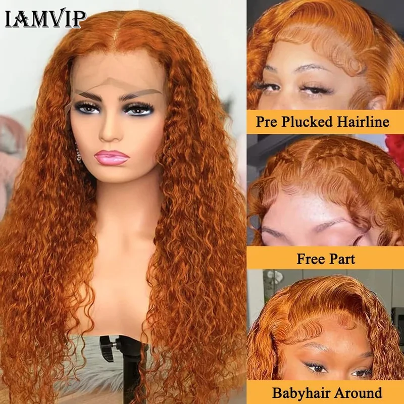 New Orange Ginger Lace Front Wig 30 Inch Curly Lace Front Remy Human Hair Wig Deep Wave 13x6 13x4 Hd Lace Frontal Wigs for Women