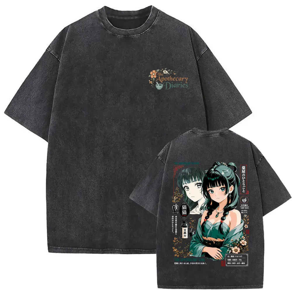 Washed Vintage Anime The Apothecary Diaries Maomao Merch T-shirt Men Women Manga Harajuku T Shirt Men's Retro Oversized T-shirts