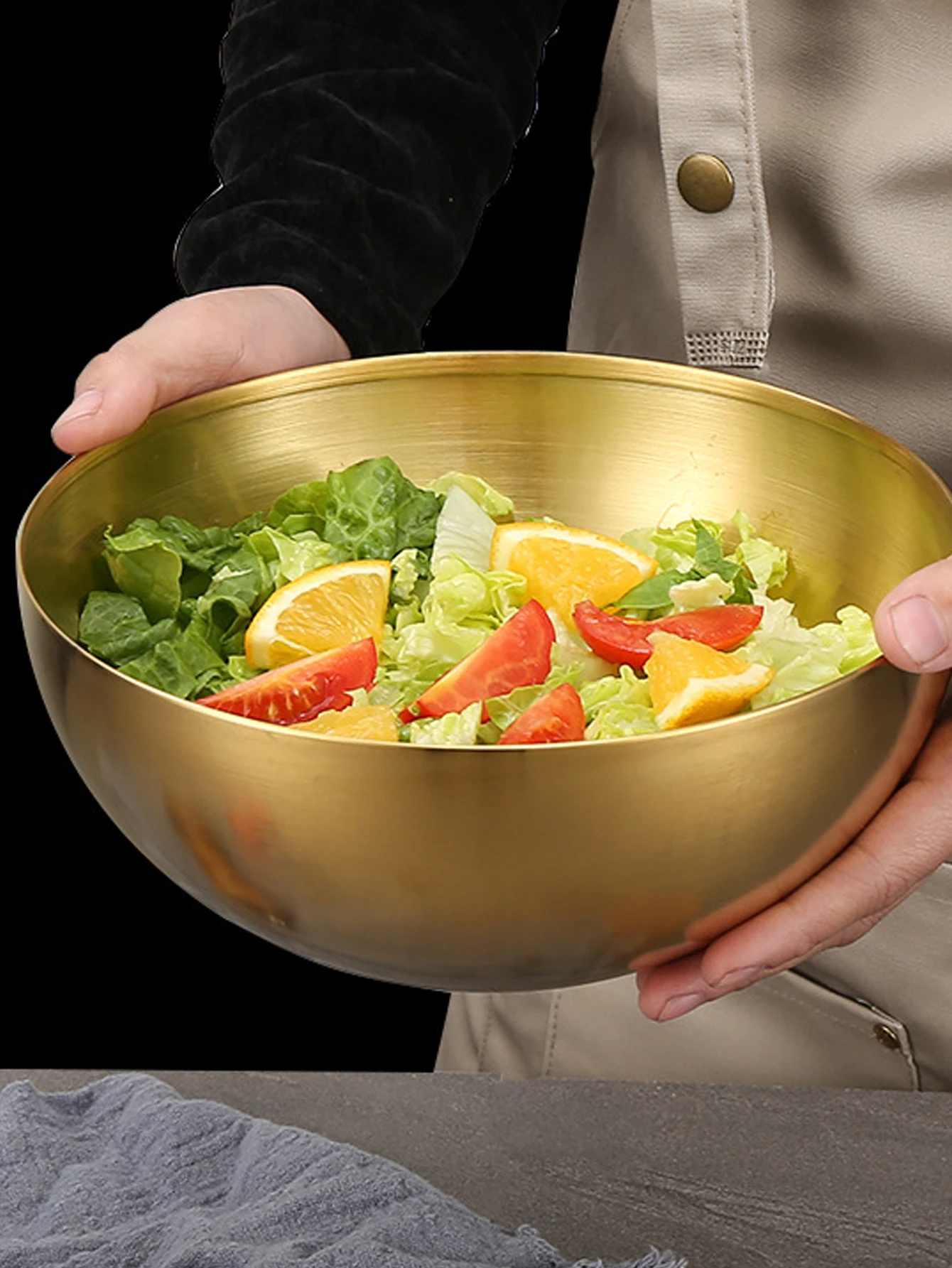 1PC/2PC Stainless Steel Gold And Silver Salad Bowl Rice Noodles Lamian Noodles Bowl Kitchen Tableware Food Container