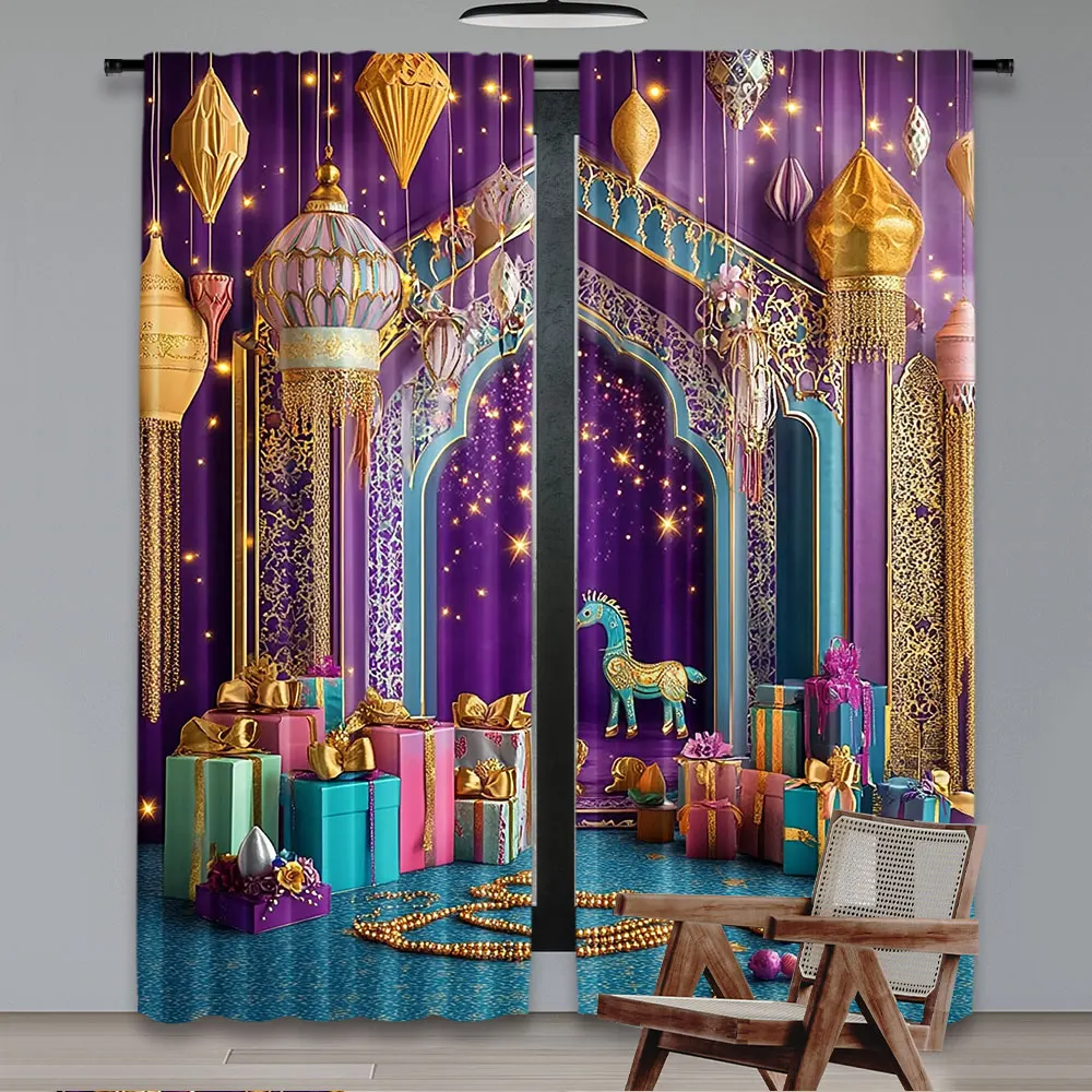 2Pcs Arabian Moroccan Nights Indian Luxurious Party Curtain Gift Curtain Suitable For Bedroom And Living Room