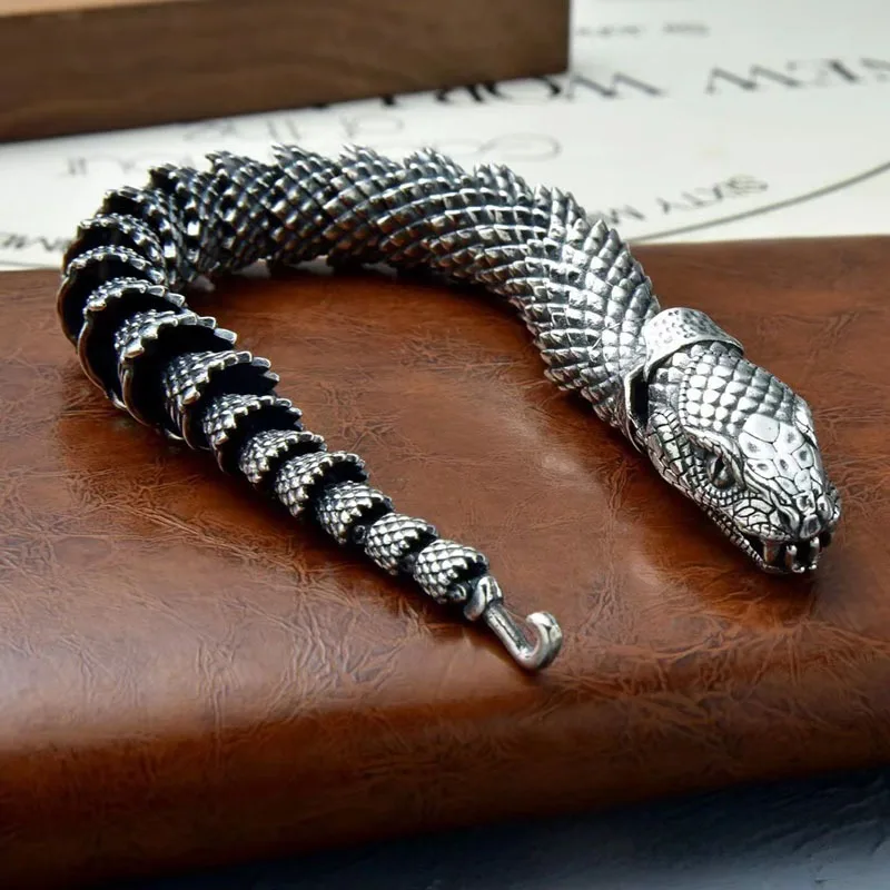 New Chinese Style Exquisite Giant Python Bracelet, Domineering Retro Thick Chain, Creative Textured Trendy Jewelry Length 23CM