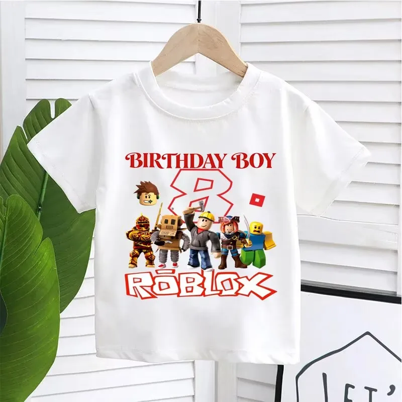 Neue Roblox Kinder T Shirts Cartoon Geburtstag Anzahl Grafik T-shirts Jungen Mädchen Casual Kurzen Ärmeln Tops Sommer Kinder Kleidung