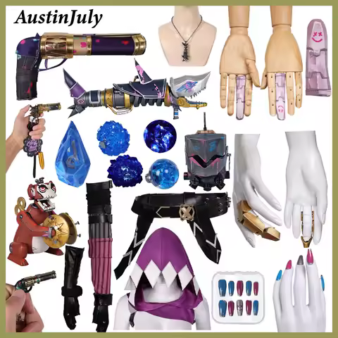 Jinx Arcane Finger Covers Weapons Cosplay Monkey Fingure Keychain Game LOL Necklace Belt Hat Props Halloween Costume Accessories