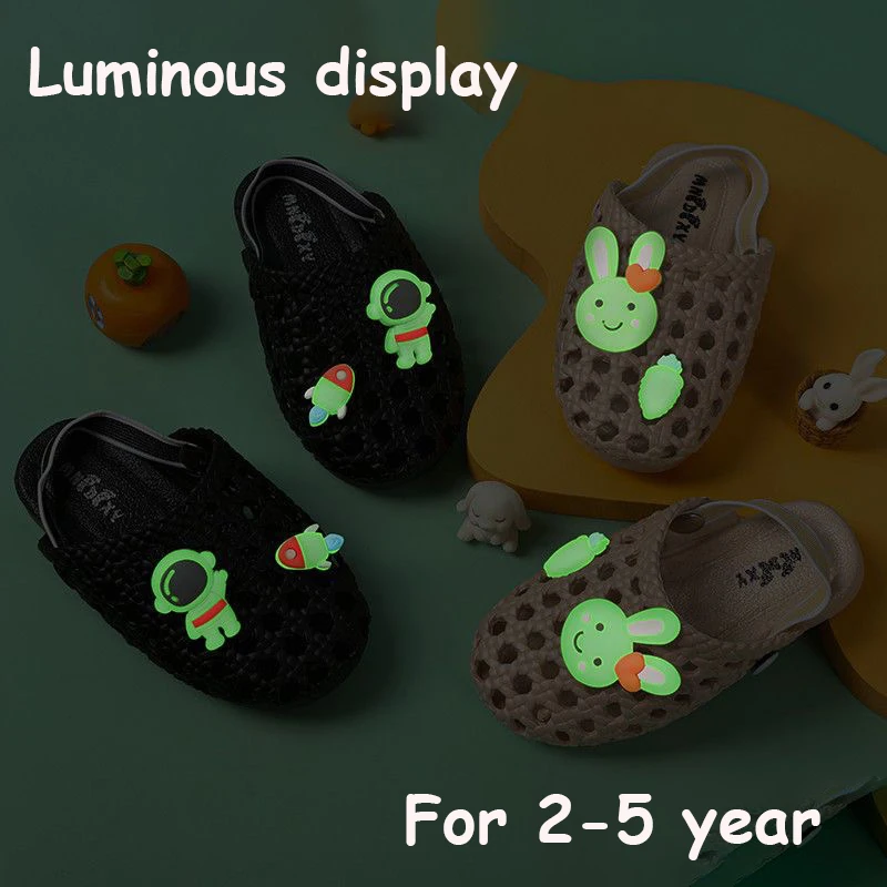 2-5 Year Kids Sandals For Little Girls Summer Rabbit Cover Toe Hollow-Out Soft Pu Leather Children Sliders Plain Garden Shoes